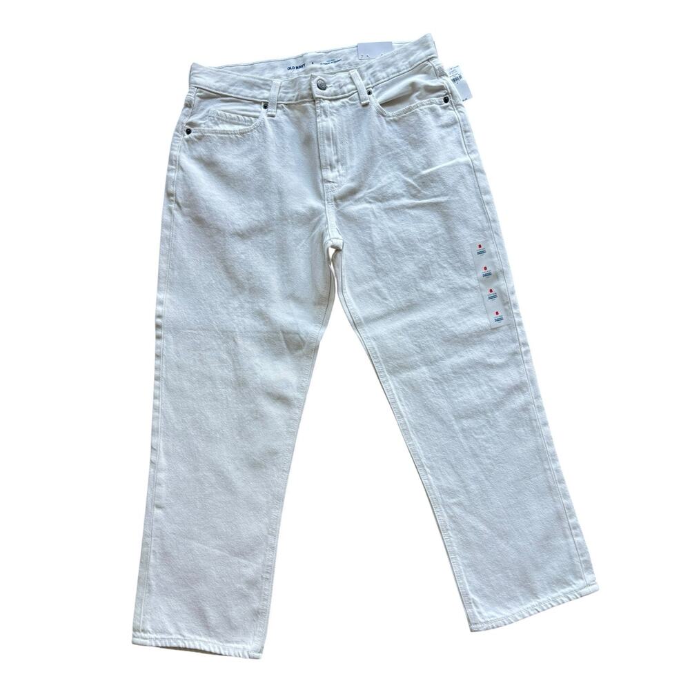 OLD NAVY HIGH RISE SLOUCHY STRAIGHT PURE WHITE JEANS NWT SIZE 8